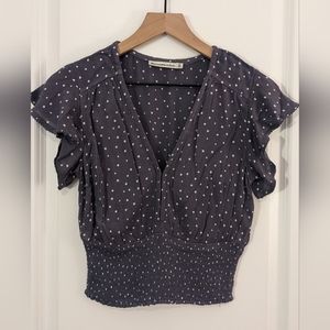 Abercrombie & Fitch XS Blue Purple Smocked V-Neck Top